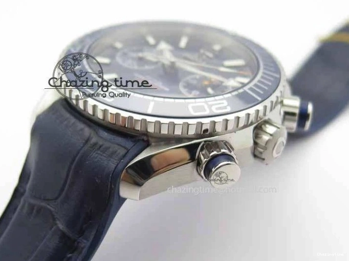 0129 EyeCatching Planet Ocean Master Chronometer SS OM 1:1 Best Edition Blue Dial On Leather Strap A 8176